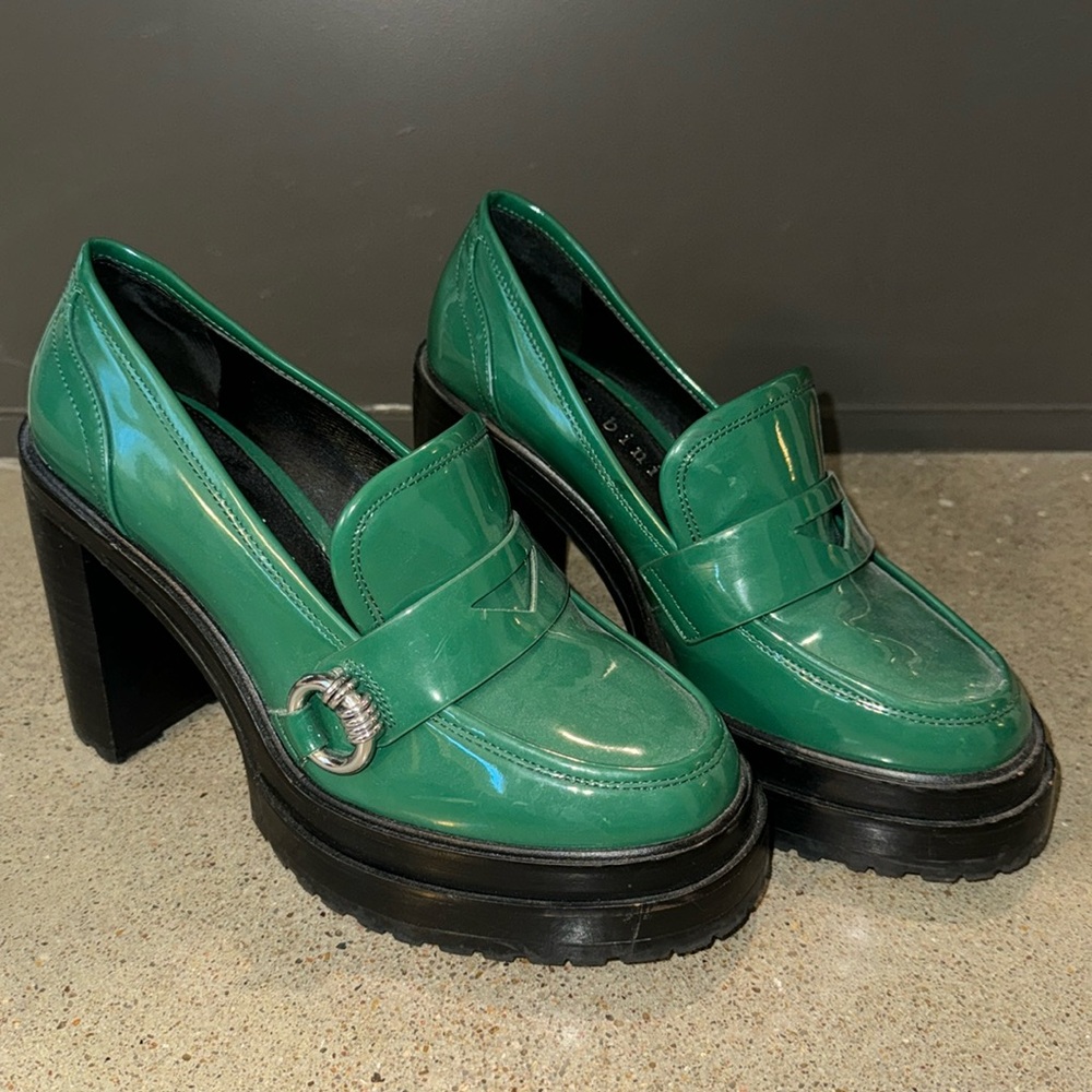 gianni bini maxwelle green patent platform heel loafers